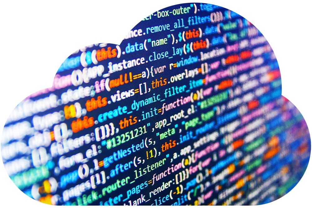 colored computer code inside a cloud shape.